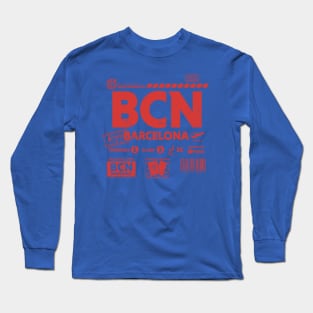 Vintage Barcelona BCN Airport Code Travel Day Retro Travel Tag Long Sleeve T-Shirt